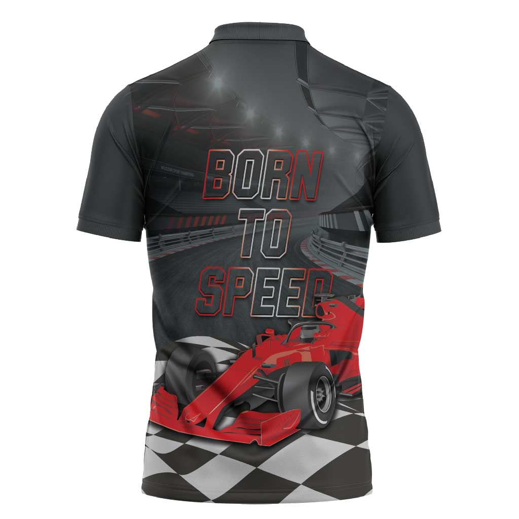 Racing Car 2025 Zipper Polo Shirt GP Circuits Born To Speed - Wonder Print Shop