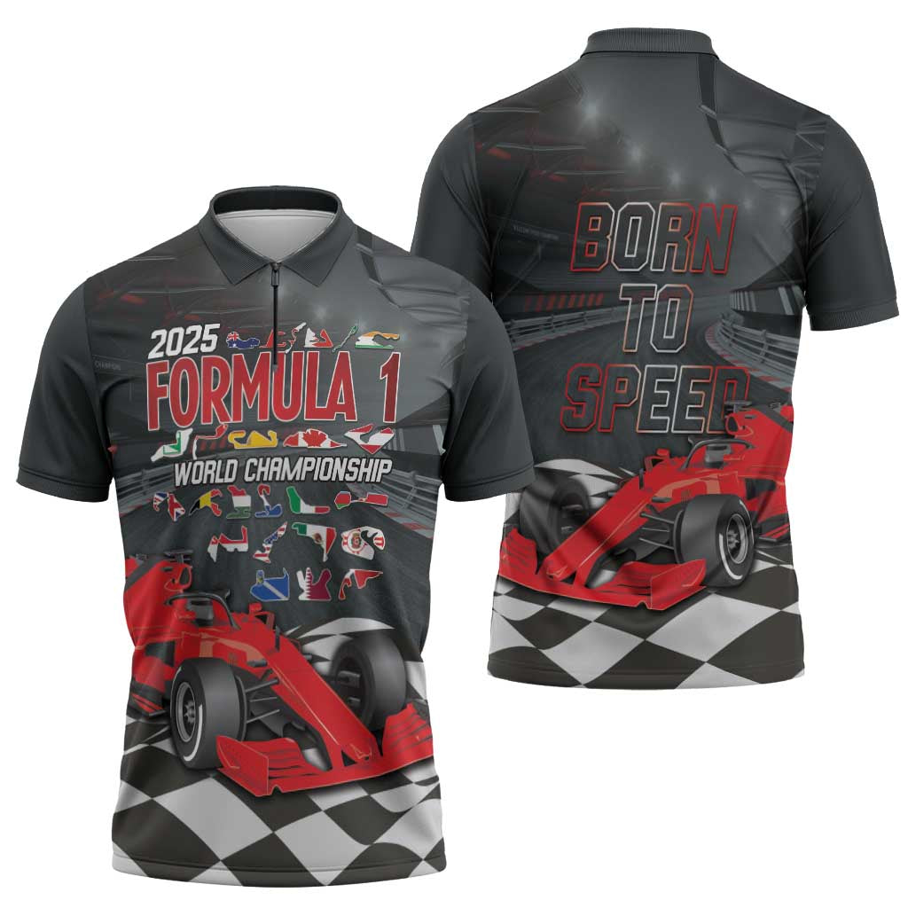 Racing Car 2025 Zipper Polo Shirt GP Circuits Born To Speed - Wonder Print Shop