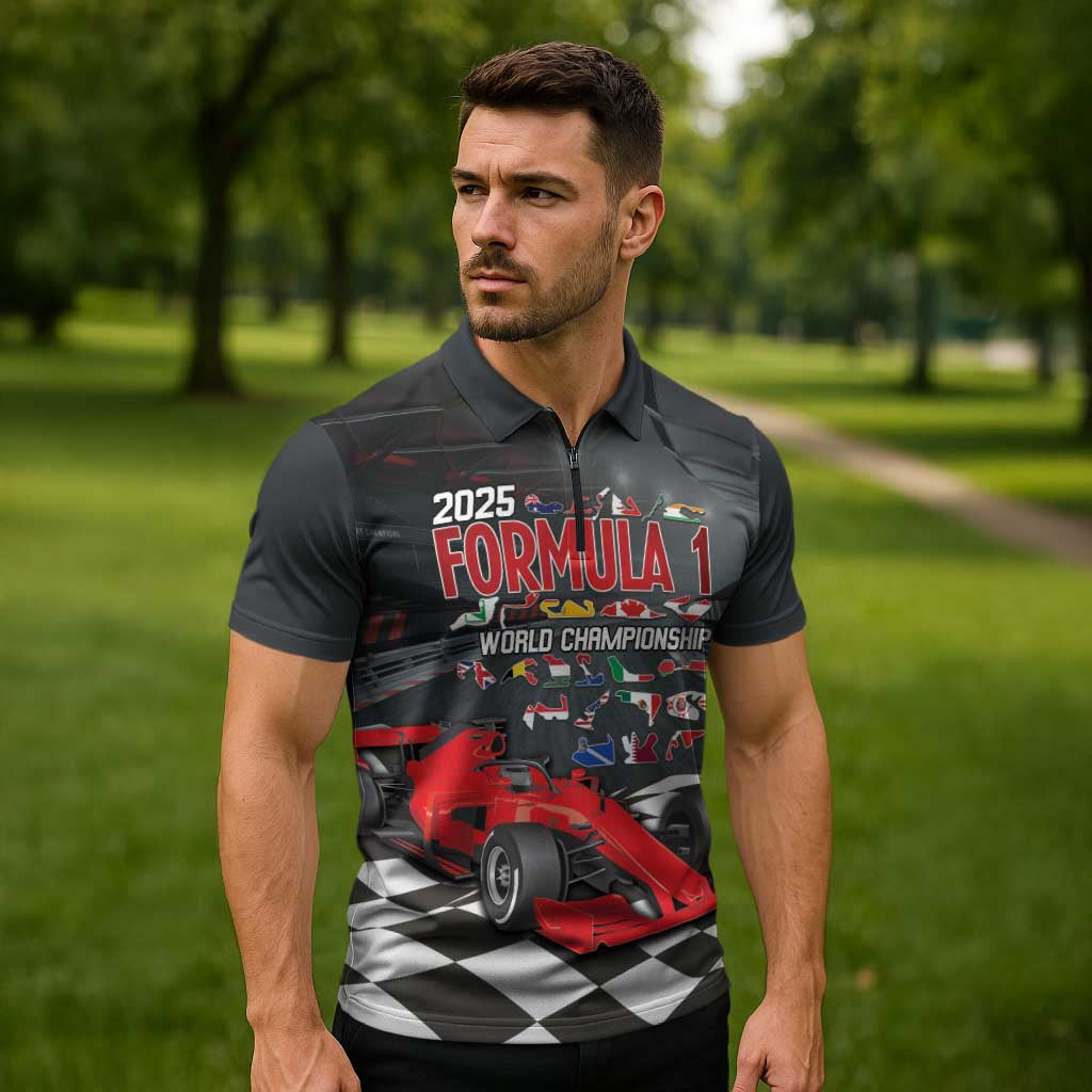 Racing Car 2025 Zipper Polo Shirt GP Circuits Born To Speed - Wonder Print Shop