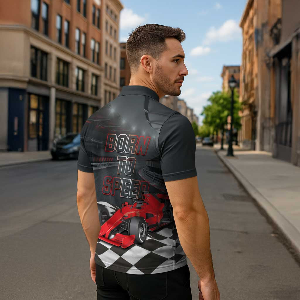Racing Car 2025 Zipper Polo Shirt GP Circuits Born To Speed - Wonder Print Shop