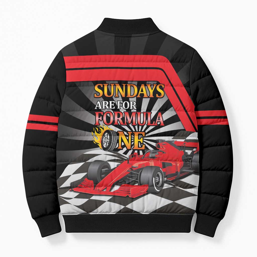 Sundays Are For Formula Racing Bomber Puffer Jacket - Wonder Print Shop