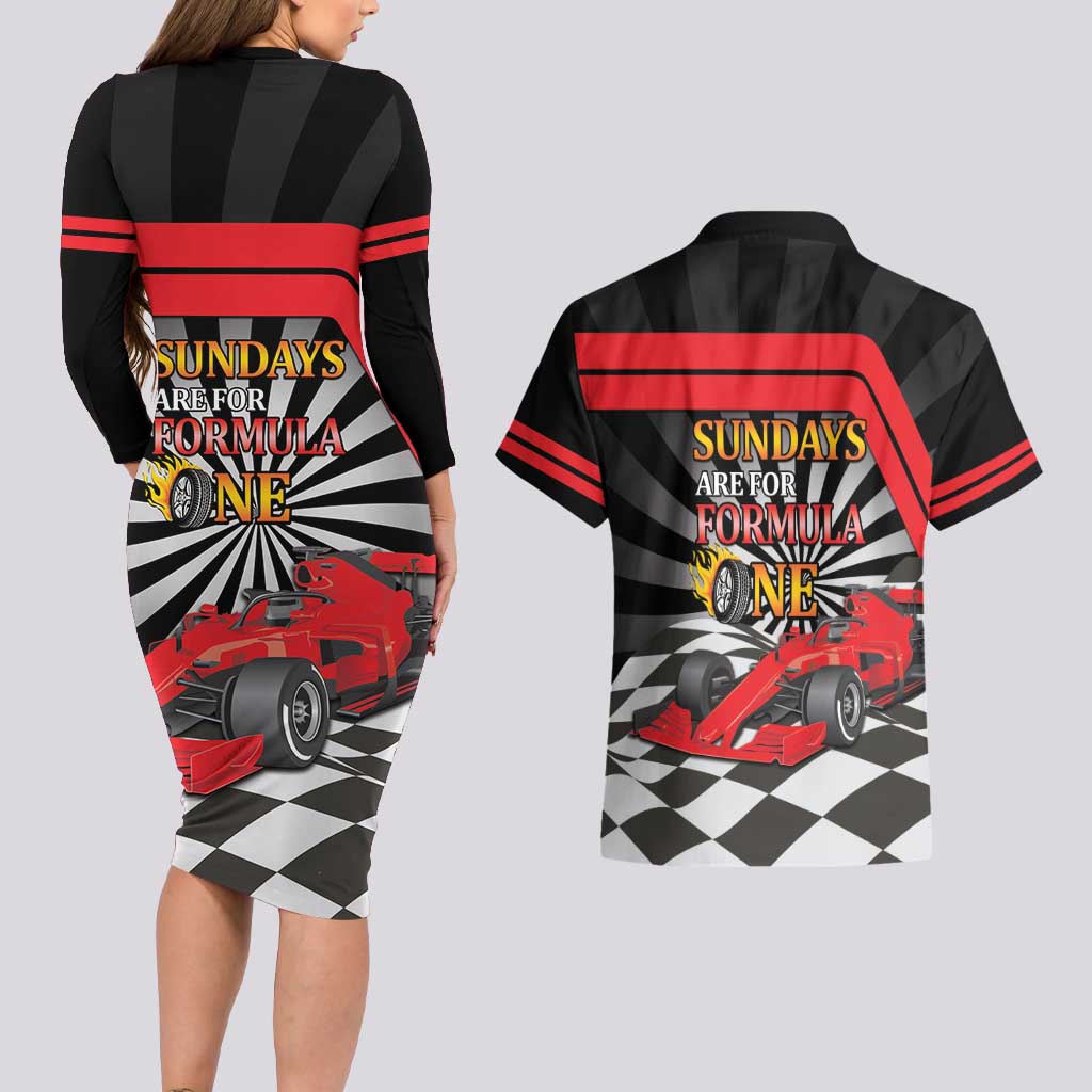 Sundays Are For Formula Racing Couples Matching Long Sleeve Bodycon Dress and Hawaiian Shirt - Wonder Print Shop