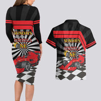 Sundays Are For Formula Racing Couples Matching Long Sleeve Bodycon Dress and Hawaiian Shirt - Wonder Print Shop
