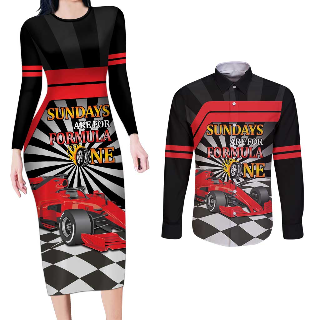 Sundays Are For Formula Racing Couples Matching Long Sleeve Bodycon Dress and Long Sleeve Button Shirt - Wonder Print Shop