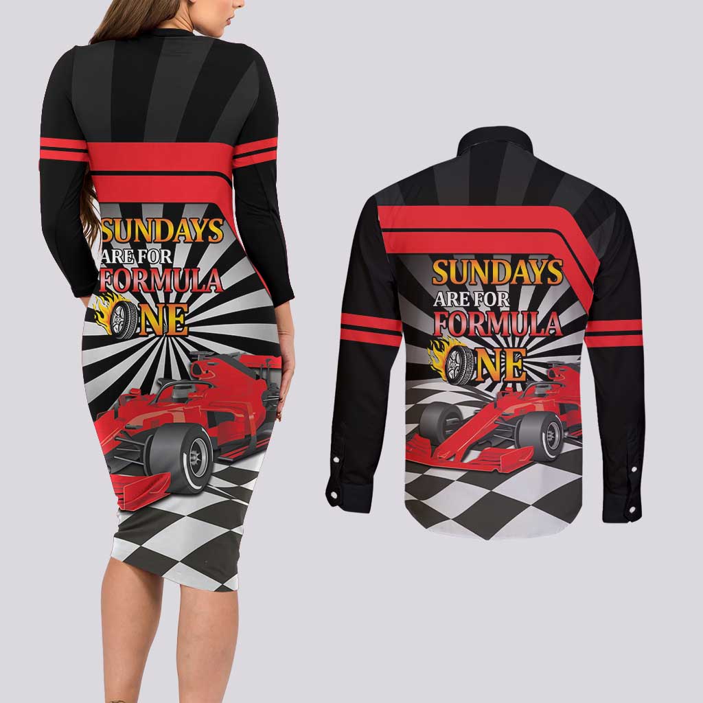 Sundays Are For Formula Racing Couples Matching Long Sleeve Bodycon Dress and Long Sleeve Button Shirt - Wonder Print Shop