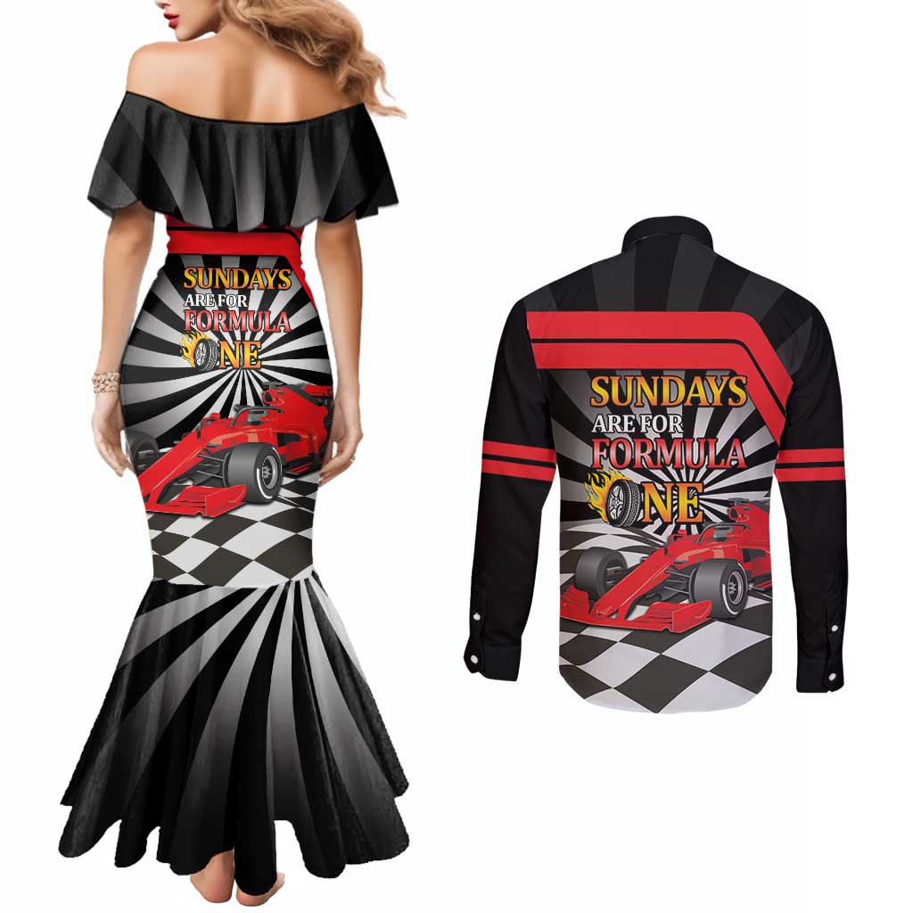 Sundays Are For Formula Racing Couples Matching Mermaid Dress and Long Sleeve Button Shirt - Wonder Print Shop