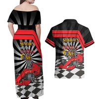 Sundays Are For Formula Racing Couples Matching Off Shoulder Maxi Dress and Hawaiian Shirt - Wonder Print Shop