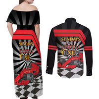 Sundays Are For Formula Racing Couples Matching Off Shoulder Maxi Dress and Long Sleeve Button Shirt - Wonder Print Shop