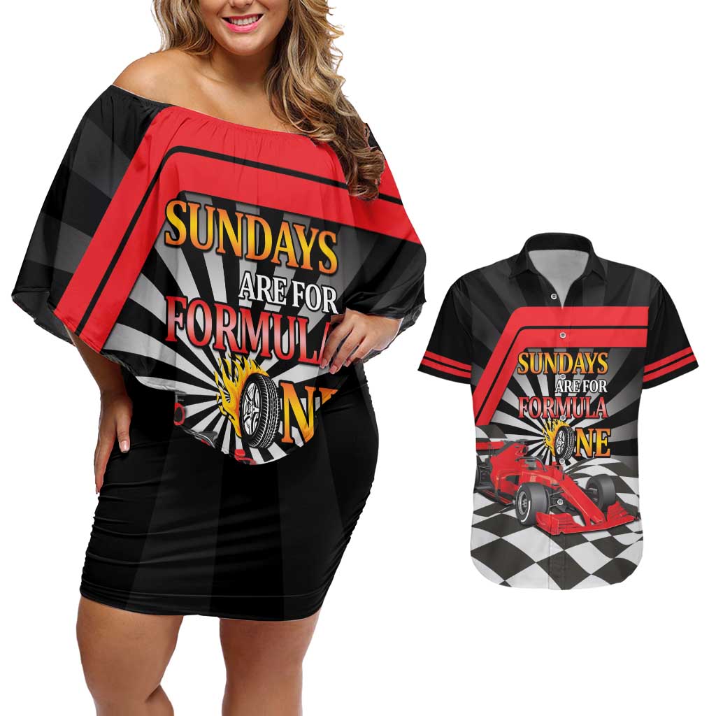 Sundays Are For Formula Racing Couples Matching Off Shoulder Short Dress and Hawaiian Shirt - Wonder Print Shop