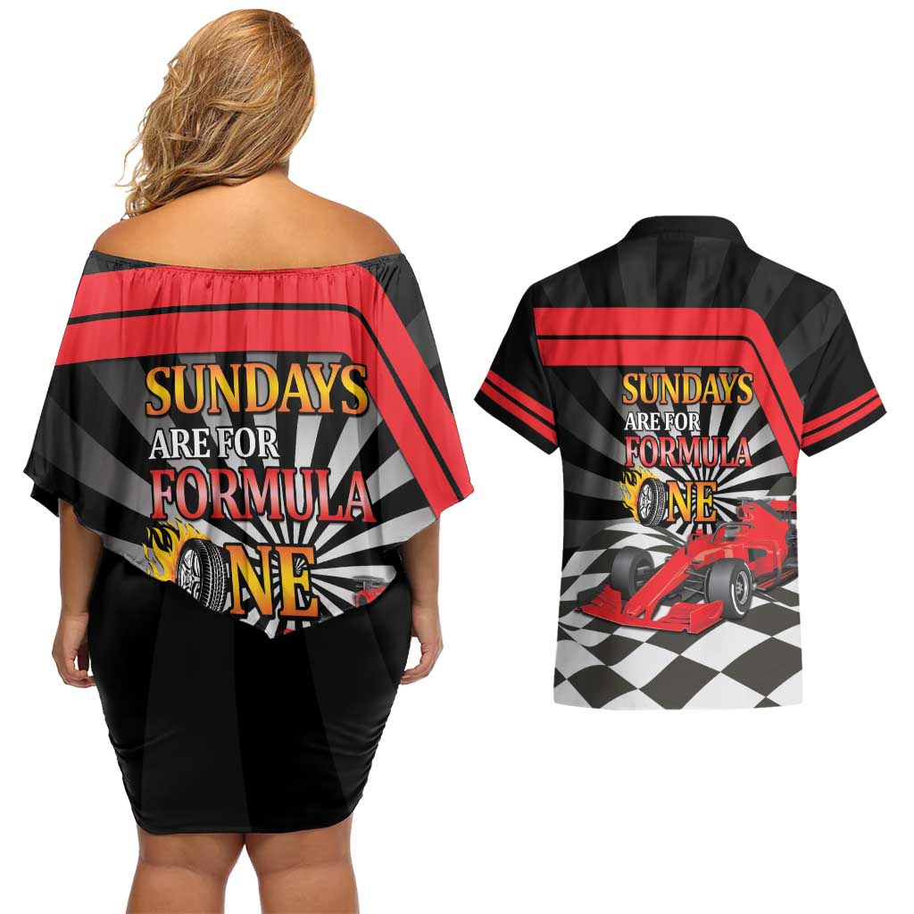 Sundays Are For Formula Racing Couples Matching Off Shoulder Short Dress and Hawaiian Shirt - Wonder Print Shop
