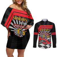 Sundays Are For Formula Racing Couples Matching Off Shoulder Short Dress and Long Sleeve Button Shirt - Wonder Print Shop