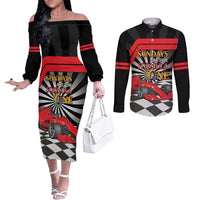 Sundays Are For Formula Racing Couples Matching Off The Shoulder Long Sleeve Dress and Long Sleeve Button Shirt - Wonder Print Shop