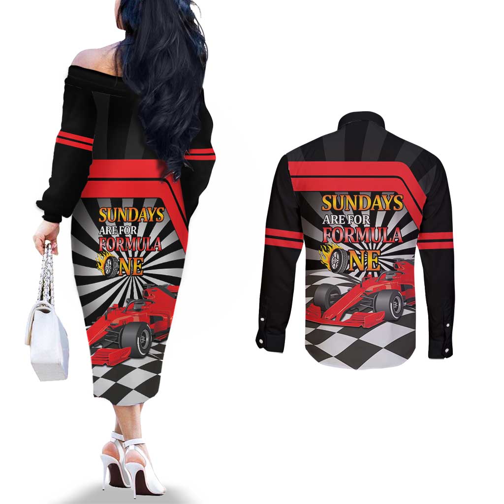 Sundays Are For Formula Racing Couples Matching Off The Shoulder Long Sleeve Dress and Long Sleeve Button Shirt - Wonder Print Shop