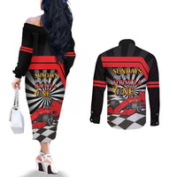 Sundays Are For Formula Racing Couples Matching Off The Shoulder Long Sleeve Dress and Long Sleeve Button Shirt - Wonder Print Shop
