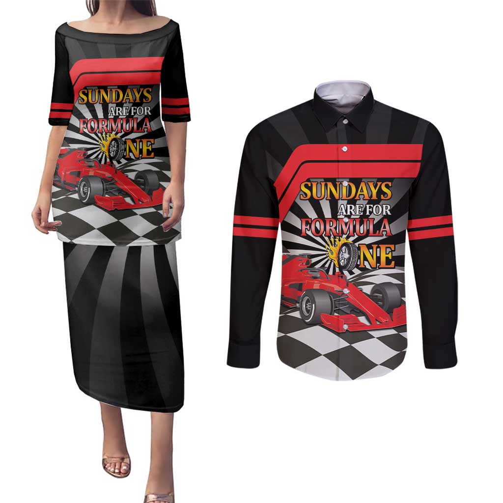 Sundays Are For Formula Racing Couples Matching Puletasi and Long Sleeve Button Shirt - Wonder Print Shop