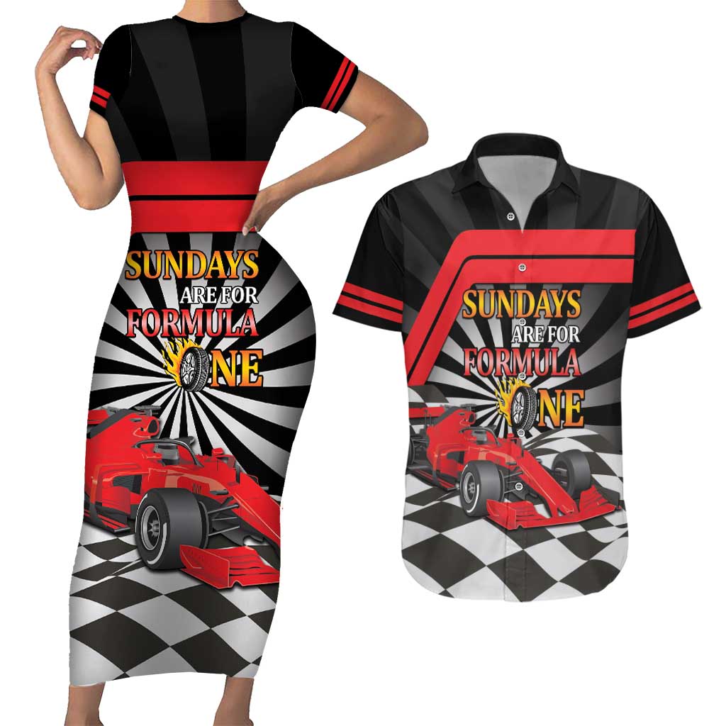 Sundays Are For Formula Racing Couples Matching Short Sleeve Bodycon Dress and Hawaiian Shirt - Wonder Print Shop