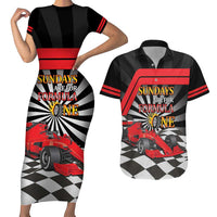Sundays Are For Formula Racing Couples Matching Short Sleeve Bodycon Dress and Hawaiian Shirt - Wonder Print Shop