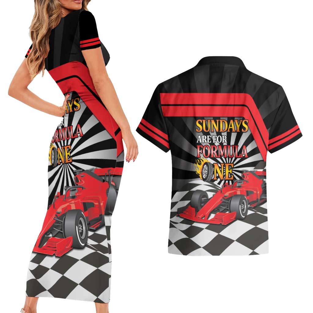 Sundays Are For Formula Racing Couples Matching Short Sleeve Bodycon Dress and Hawaiian Shirt - Wonder Print Shop