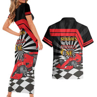 Sundays Are For Formula Racing Couples Matching Short Sleeve Bodycon Dress and Hawaiian Shirt - Wonder Print Shop