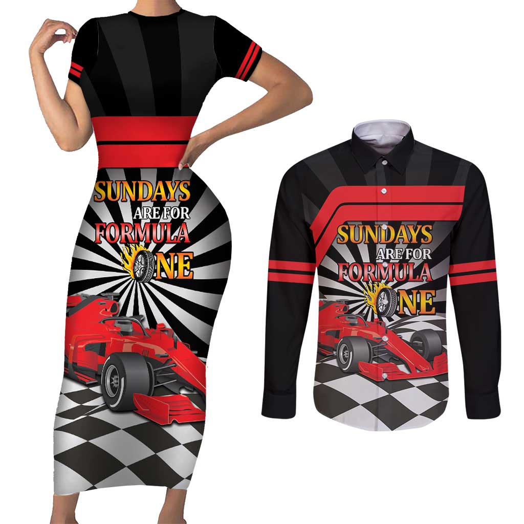 Sundays Are For Formula Racing Couples Matching Short Sleeve Bodycon Dress and Long Sleeve Button Shirt - Wonder Print Shop