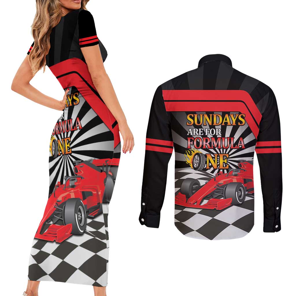 Sundays Are For Formula Racing Couples Matching Short Sleeve Bodycon Dress and Long Sleeve Button Shirt - Wonder Print Shop