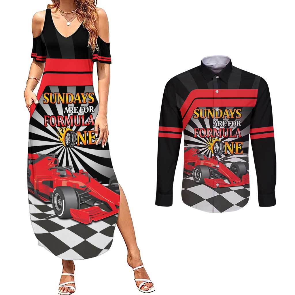 Sundays Are For Formula Racing Couples Matching Summer Maxi Dress and Long Sleeve Button Shirt - Wonder Print Shop