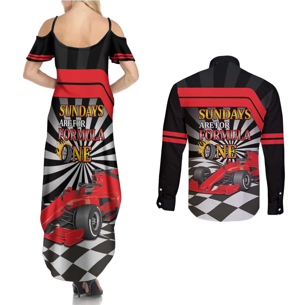 Sundays Are For Formula Racing Couples Matching Summer Maxi Dress and Long Sleeve Button Shirt - Wonder Print Shop