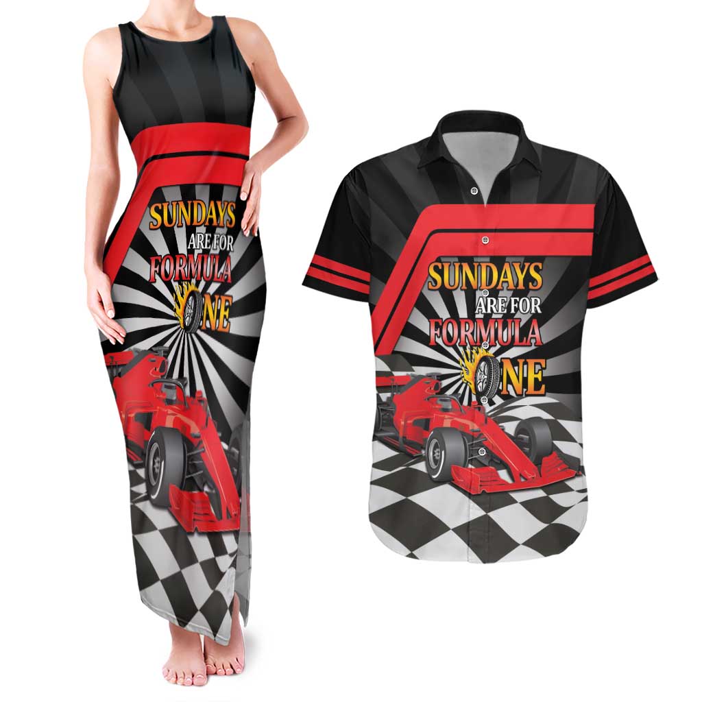 Sundays Are For Formula Racing Couples Matching Tank Maxi Dress and Hawaiian Shirt - Wonder Print Shop