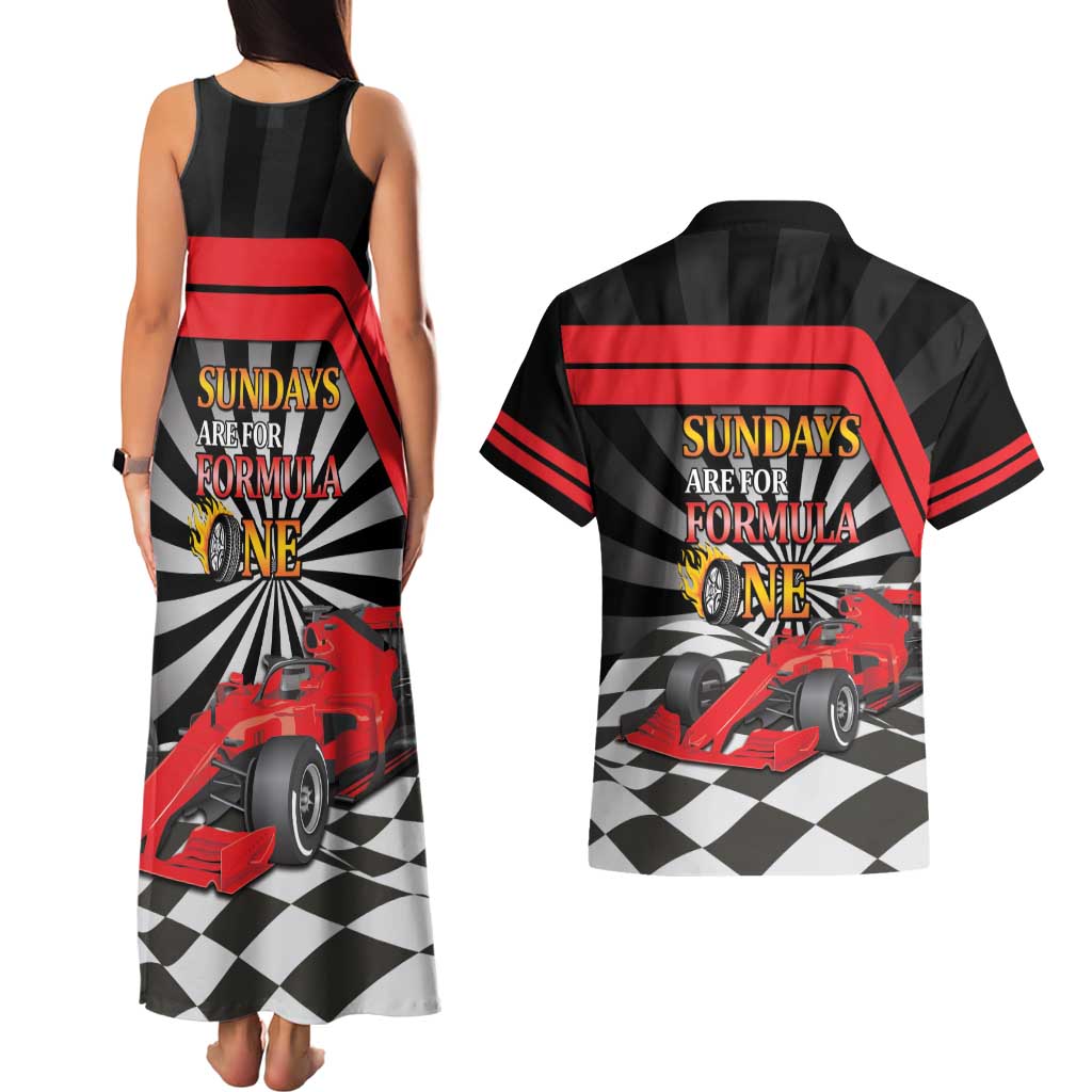 Sundays Are For Formula Racing Couples Matching Tank Maxi Dress and Hawaiian Shirt - Wonder Print Shop
