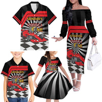 Sundays Are For Formula Racing Family Matching Off The Shoulder Long Sleeve Dress and Hawaiian Shirt - Wonder Print Shop
