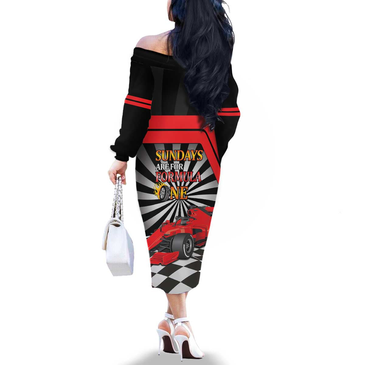 Sundays Are For Formula Racing Family Matching Off The Shoulder Long Sleeve Dress and Hawaiian Shirt - Wonder Print Shop