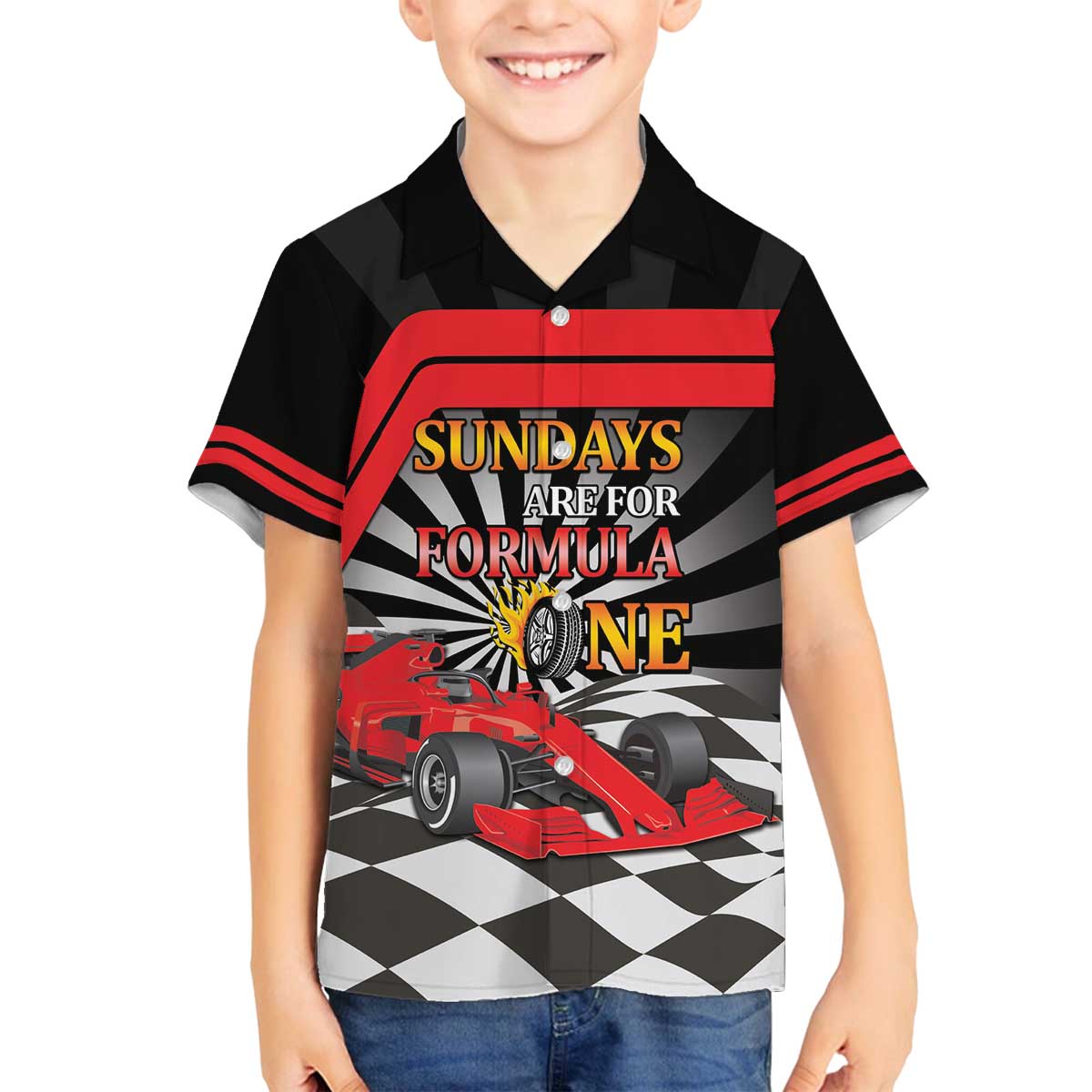 Sundays Are For Formula Racing Family Matching Off The Shoulder Long Sleeve Dress and Hawaiian Shirt - Wonder Print Shop
