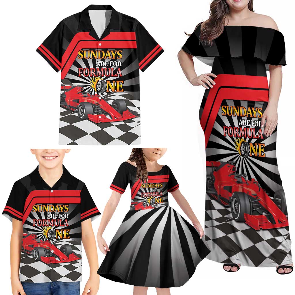 Sundays Are For Formula Racing Family Matching Off Shoulder Maxi Dress and Hawaiian Shirt - Wonder Print Shop
