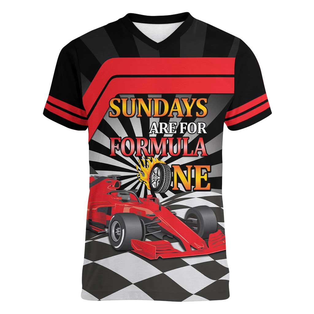 Sundays Are For Formula Racing Women V-Neck T-Shirt - Wonder Print Shop
