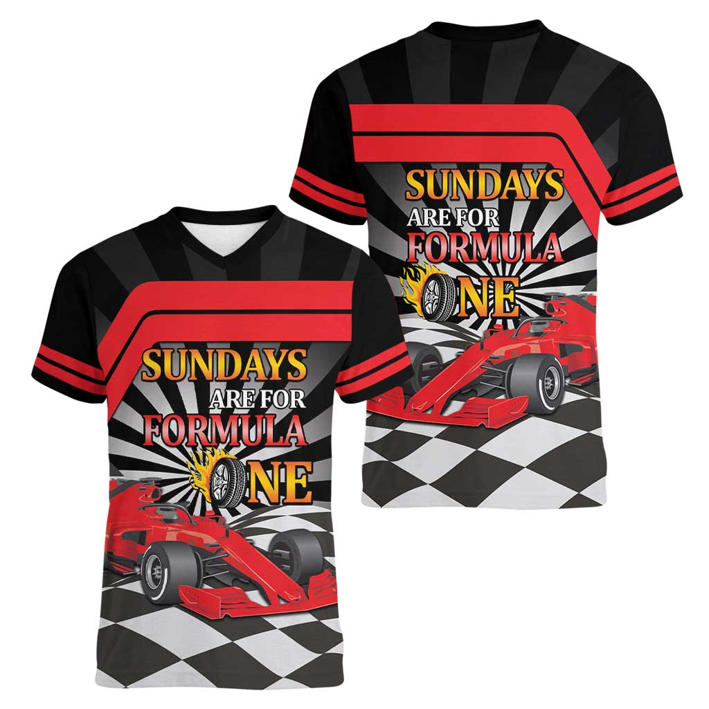 Sundays Are For Formula Racing Women V-Neck T-Shirt - Wonder Print Shop