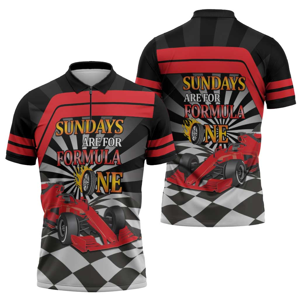 Sundays Are For Formula Racing Zipper Polo Shirt - Wonder Print Shop