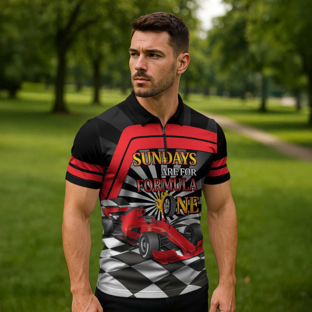 Sundays Are For Formula Racing Zipper Polo Shirt - Wonder Print Shop