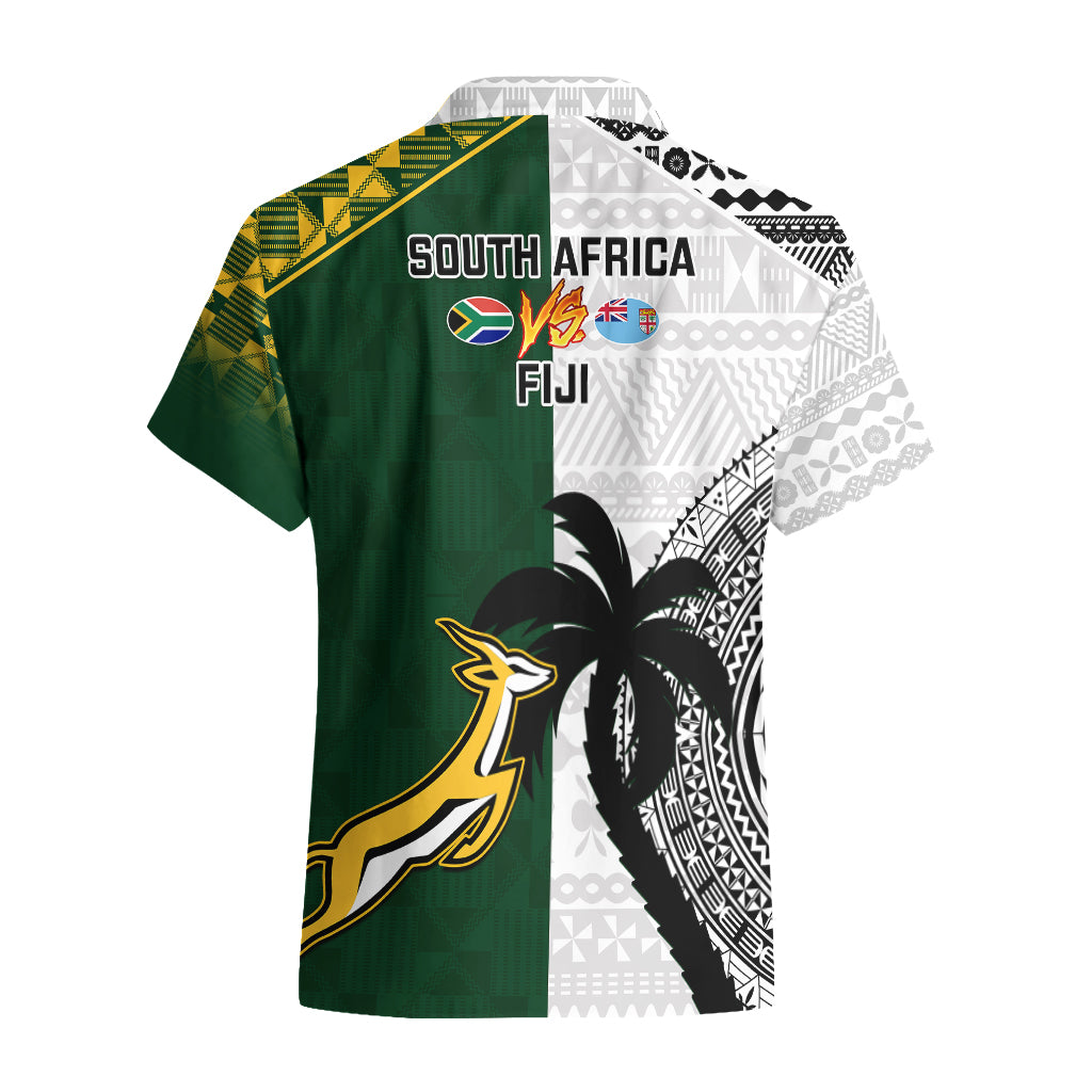 South Africa And Fiji Rugby Hawaiian Shirt 2023 World Cup Fijian Tapa With Kente Pattern - Wonder Print Shop