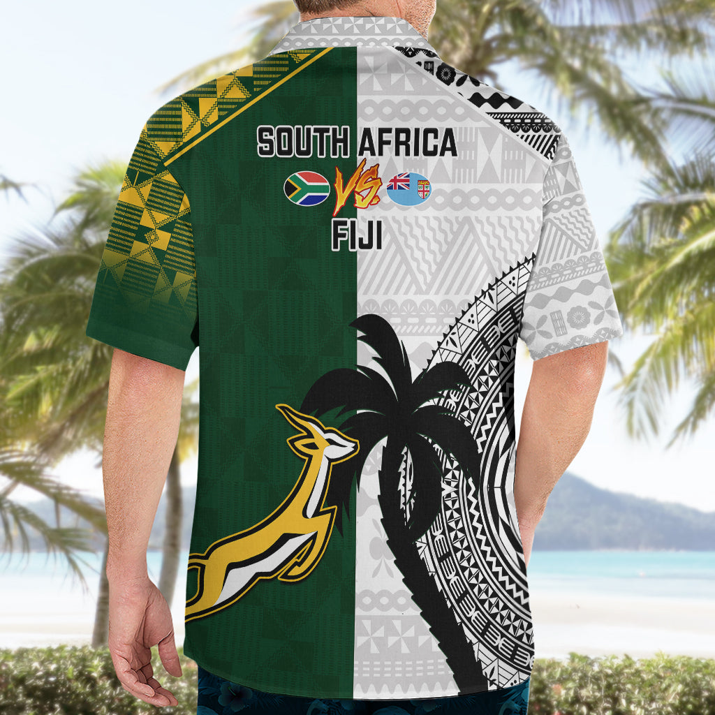 South Africa And Fiji Rugby Hawaiian Shirt 2023 World Cup Fijian Tapa With Kente Pattern - Wonder Print Shop