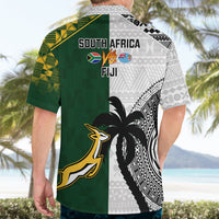 South Africa And Fiji Rugby Hawaiian Shirt 2023 World Cup Fijian Tapa With Kente Pattern - Wonder Print Shop