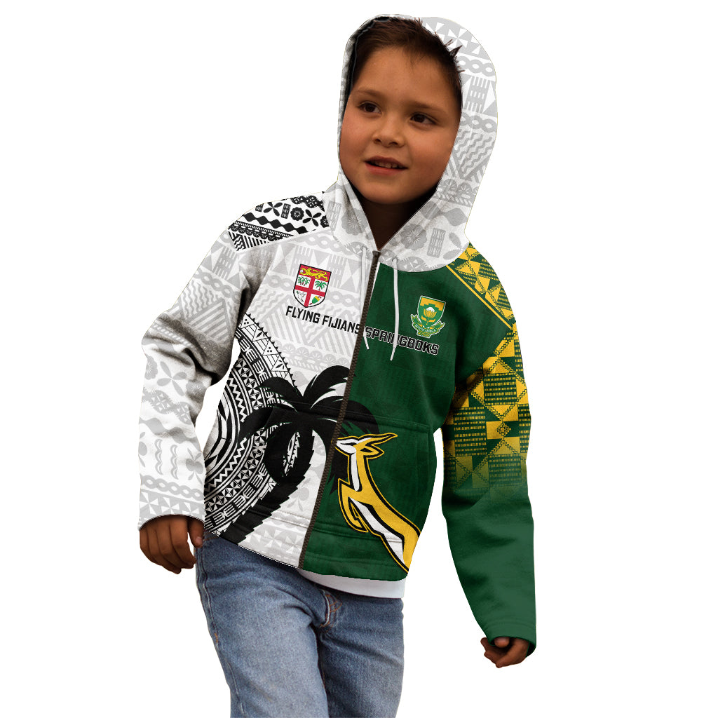 South Africa And Fiji Rugby Kid Hoodie 2023 World Cup Fijian Tapa With Kente Pattern - Wonder Print Shop