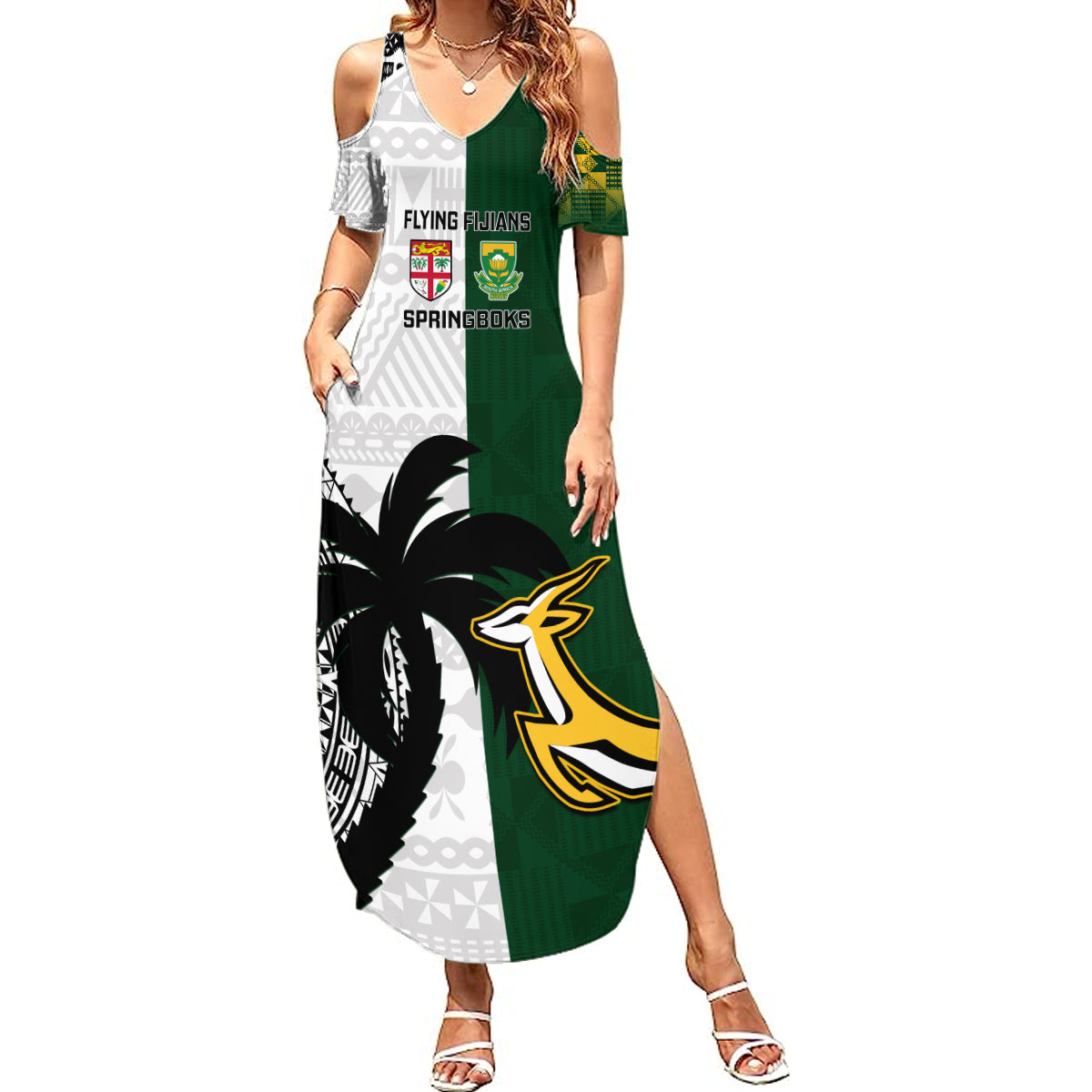 South Africa And Fiji Rugby Summer Maxi Dress 2023 World Cup Fijian Tapa With Kente Pattern - Wonder Print Shop