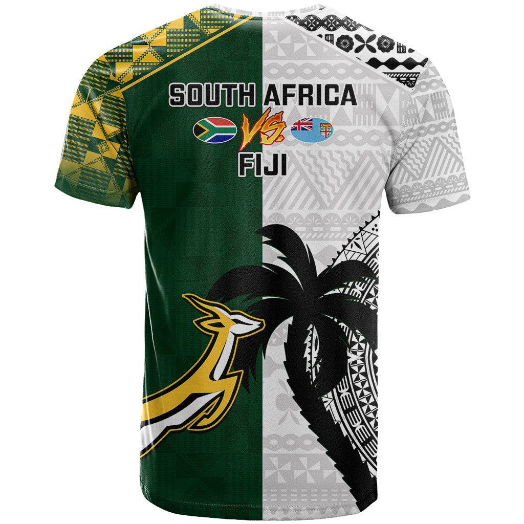 South Africa And Fiji Rugby T Shirt 2023 World Cup Fijian Tapa With Kente Pattern - Wonder Print Shop