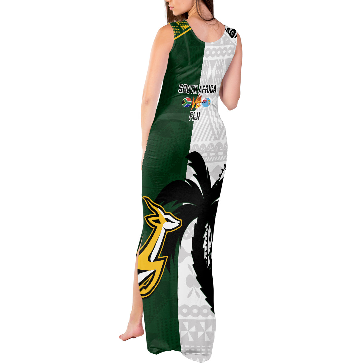 South Africa And Fiji Rugby Tank Maxi Dress 2023 World Cup Fijian Tapa With Kente Pattern - Wonder Print Shop
