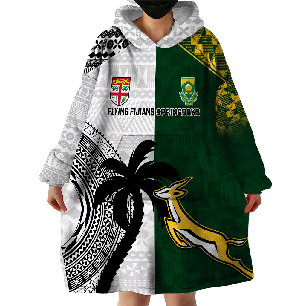 South Africa And Fiji Rugby Wearable Blanket Hoodie 2023 World Cup Fijian Tapa With Kente Pattern - Wonder Print Shop