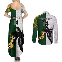 Custom South Africa And Fiji Rugby Couples Matching Summer Maxi Dress and Long Sleeve Button Shirts 2023 World Cup Fijian Tapa With Kente Pattern - Wonder Print Shop