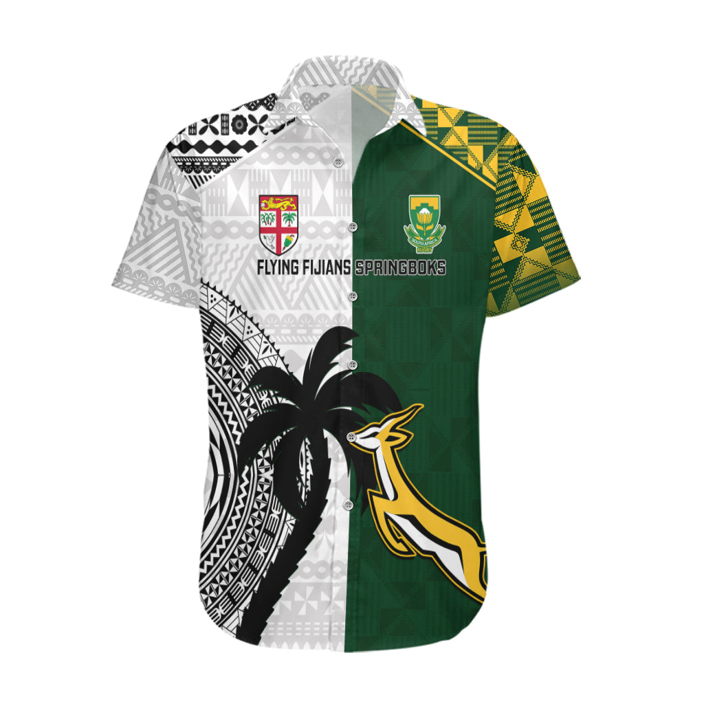 Custom South Africa And Fiji Rugby Hawaiian Shirt 2023 World Cup Fijian Tapa With Kente Pattern - Wonder Print Shop