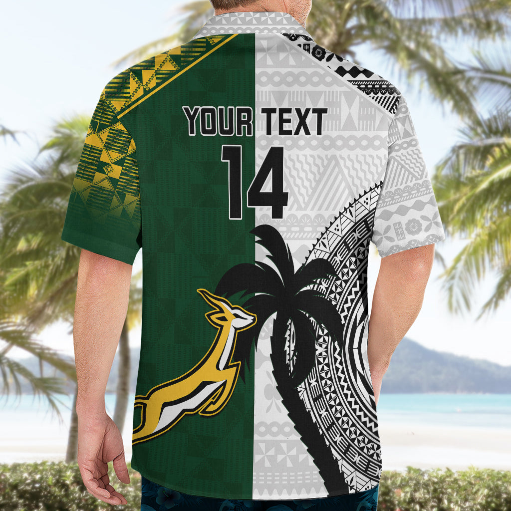 Custom South Africa And Fiji Rugby Hawaiian Shirt 2023 World Cup Fijian Tapa With Kente Pattern - Wonder Print Shop