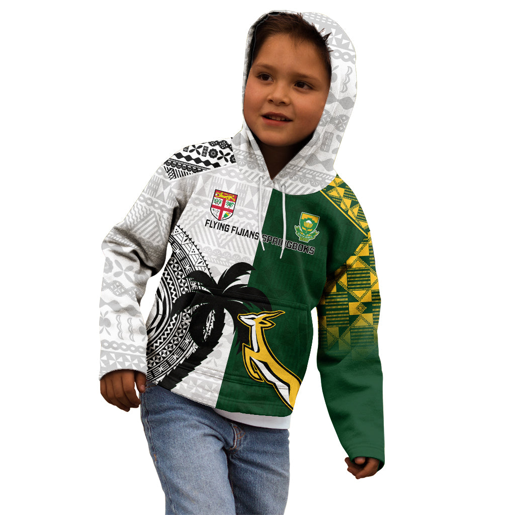 Custom South Africa And Fiji Rugby Kid Hoodie 2023 World Cup Fijian Tapa With Kente Pattern - Wonder Print Shop