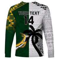 Custom South Africa And Fiji Rugby Long Sleeve Shirt 2023 World Cup Fijian Tapa With Kente Pattern - Wonder Print Shop